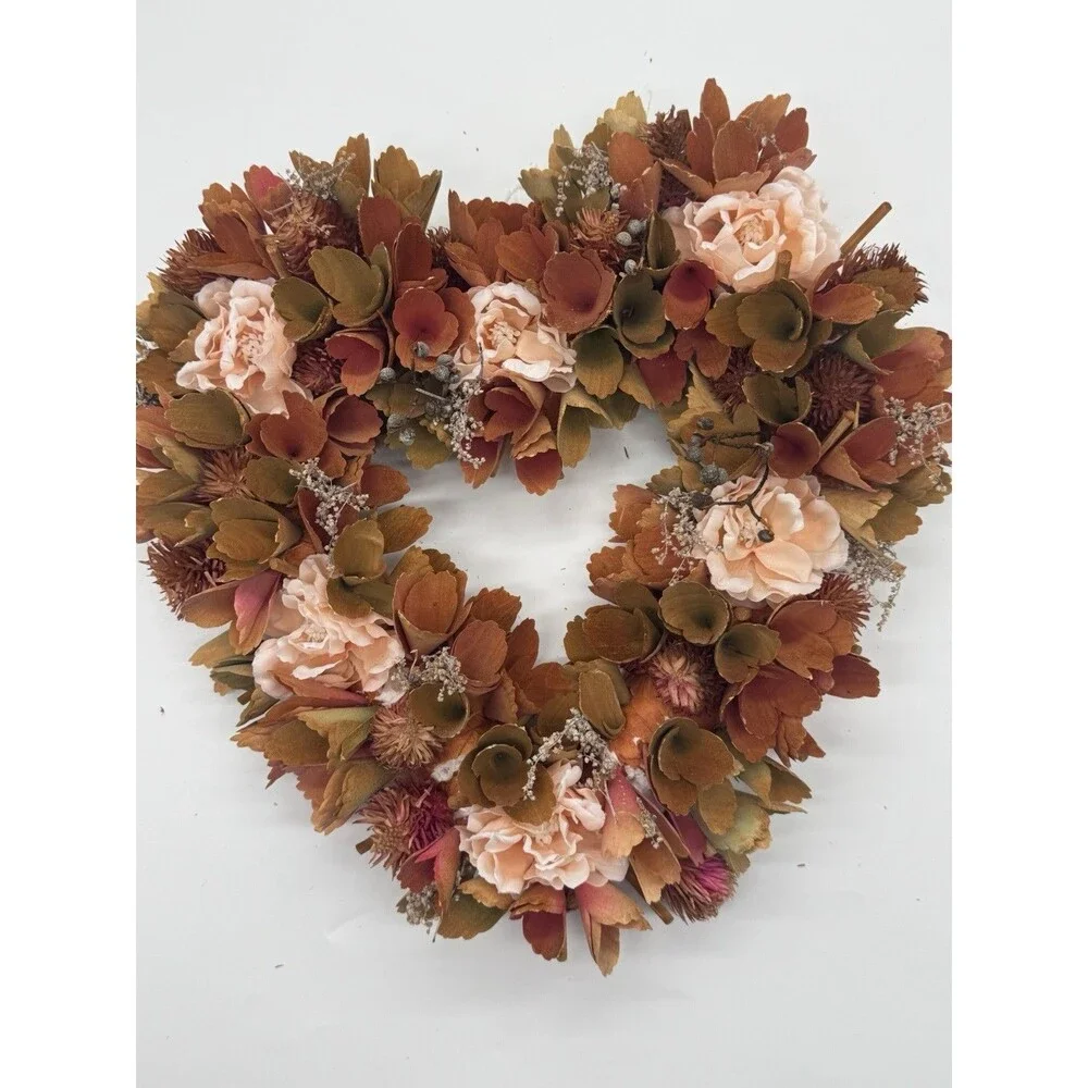Faux Wood Pink Silk Door Home Decor Wreath Flower 13” W x 11” H